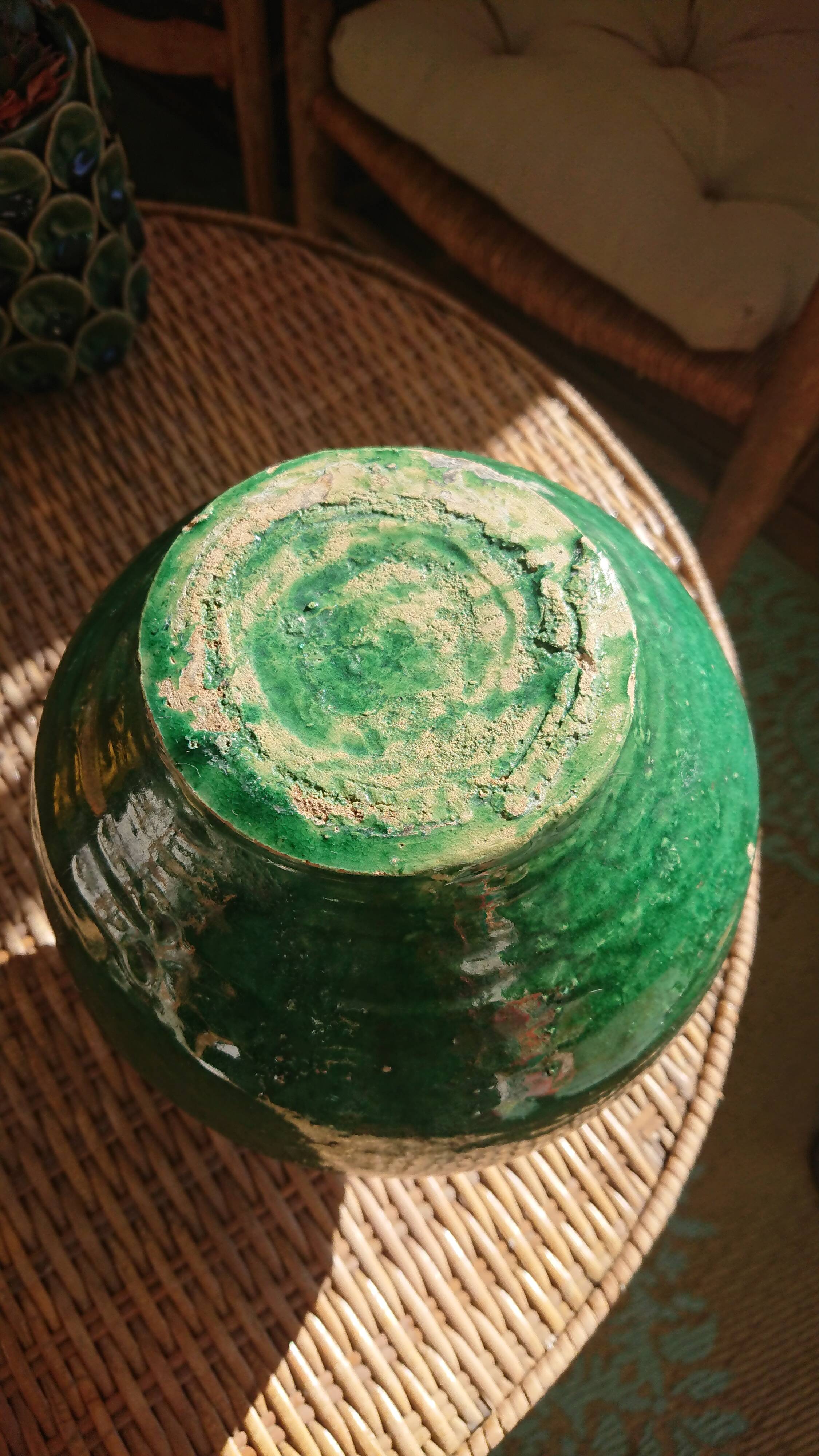 Green enamelled sandstone jug