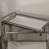 Desserte roulante vintage années 70 en métal chromé et verre miroir