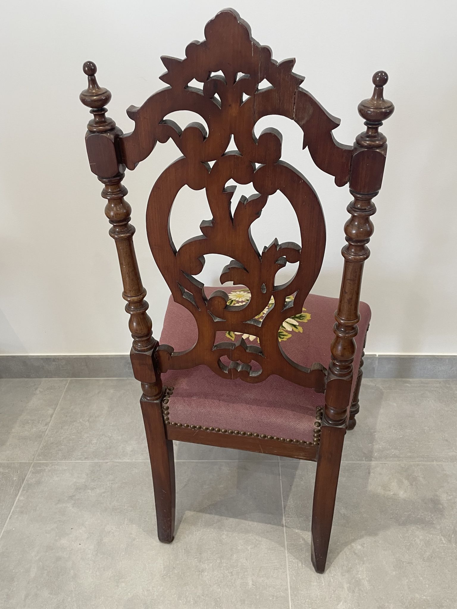 Chaise de nourrice Napoléon III, bois noirci et canevas