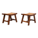 Brutalist curved solid Oak Ottomans 1950s France