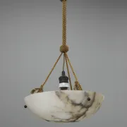 Art Deco Alabaster Pendant Light, Hand-Carved, 1920s