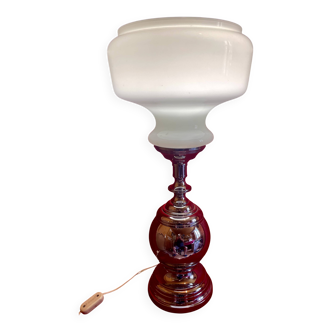 Large vintage lamp, Opaline and chrome, from the 60s/70s
