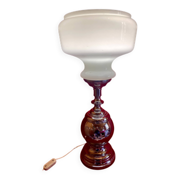 Large vintage lamp, Opaline and chrome, from the 60s/70s