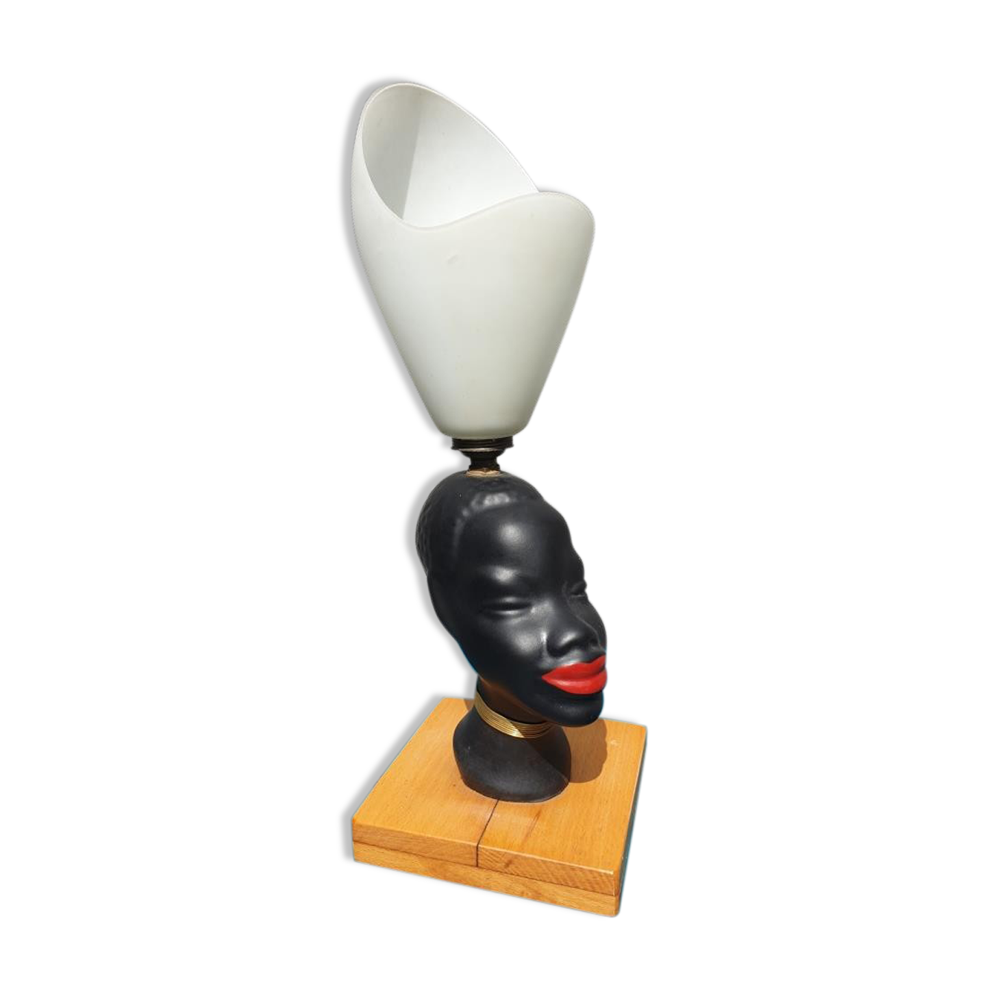 Ceramic lamp bust african woman vintage 1950