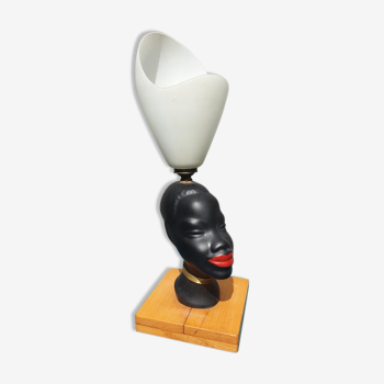 Lampe céramique buste femme africaine vintage 1950