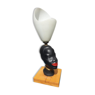 Lampe céramique buste femme africaine vintage 1950