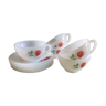 Set of 5 cups and subcups Arcopal decoration red roses