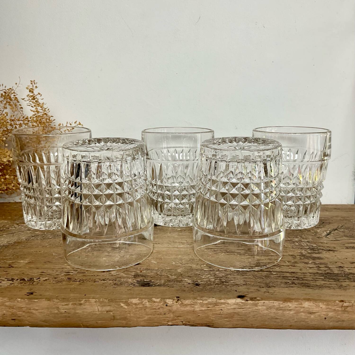 5 vintage whiskey glasses