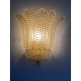 Set of Two Transparent and Gold Graniglia “Leaf” Murano Glass Wall Sconces