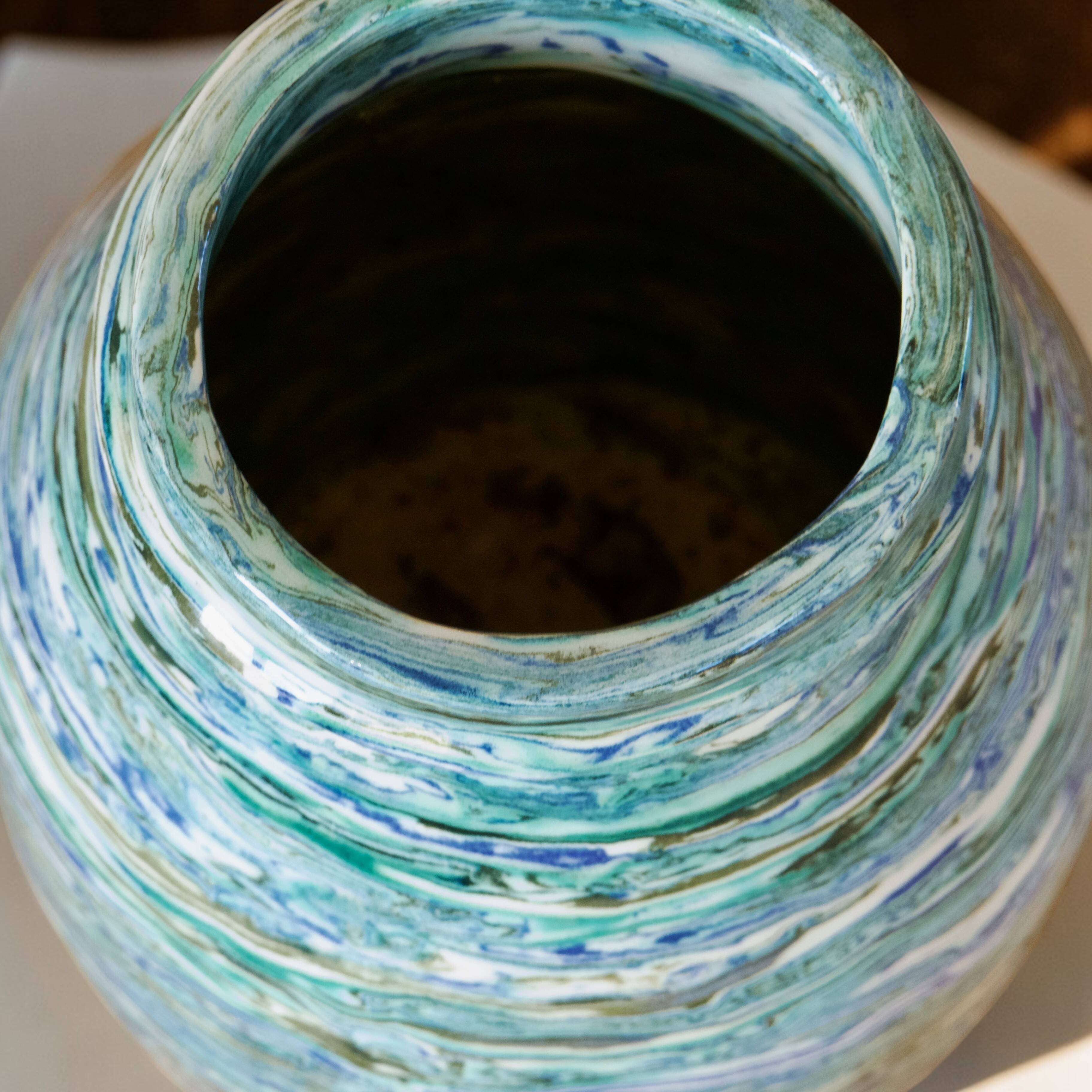 Artisanal vase, unique piece, mixed turquoise clay.