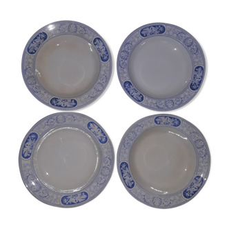 Set of 4 hollow plates blue iron earth Bedford birds
