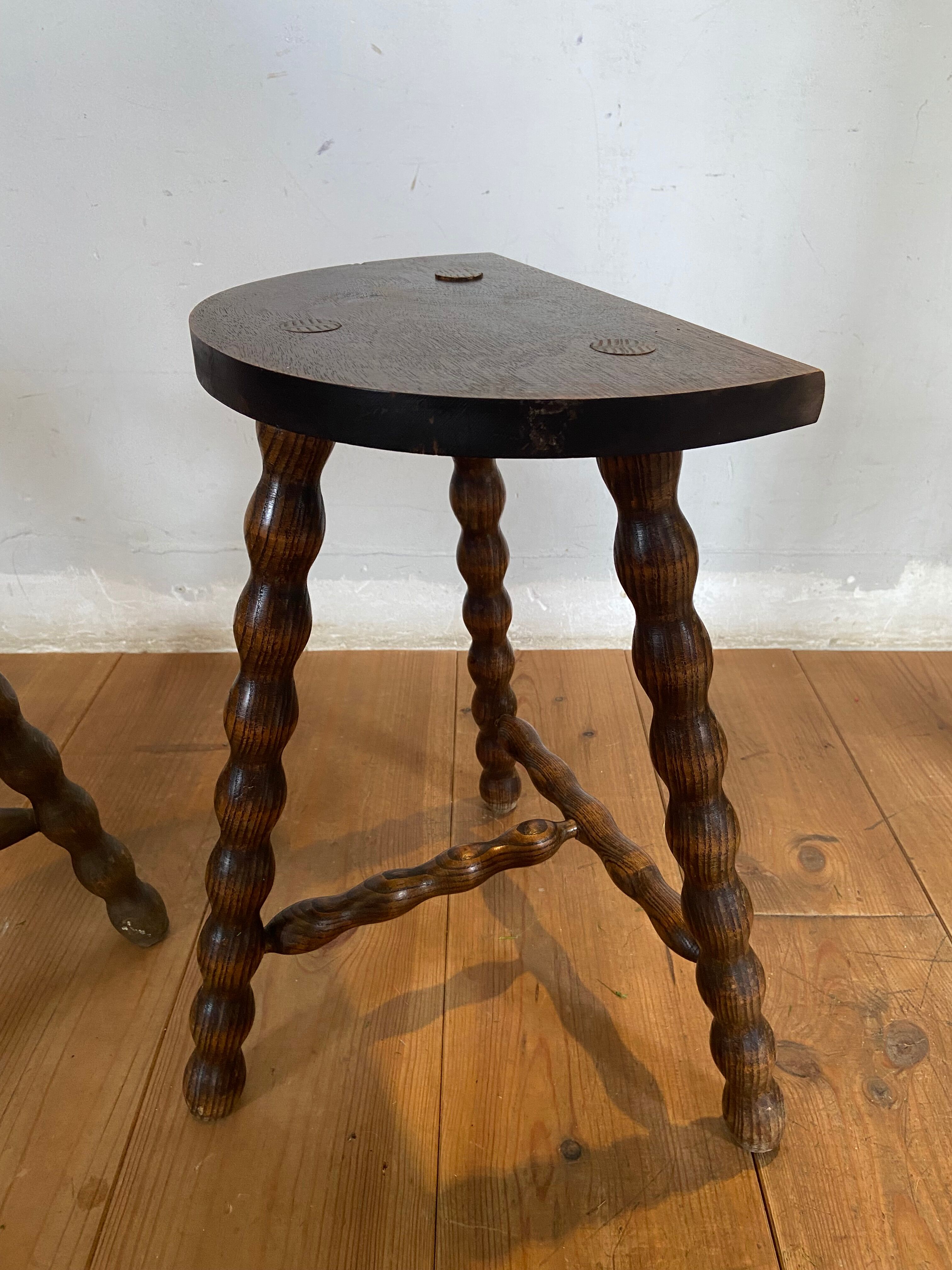 Pair of vintage wooden slag stools
