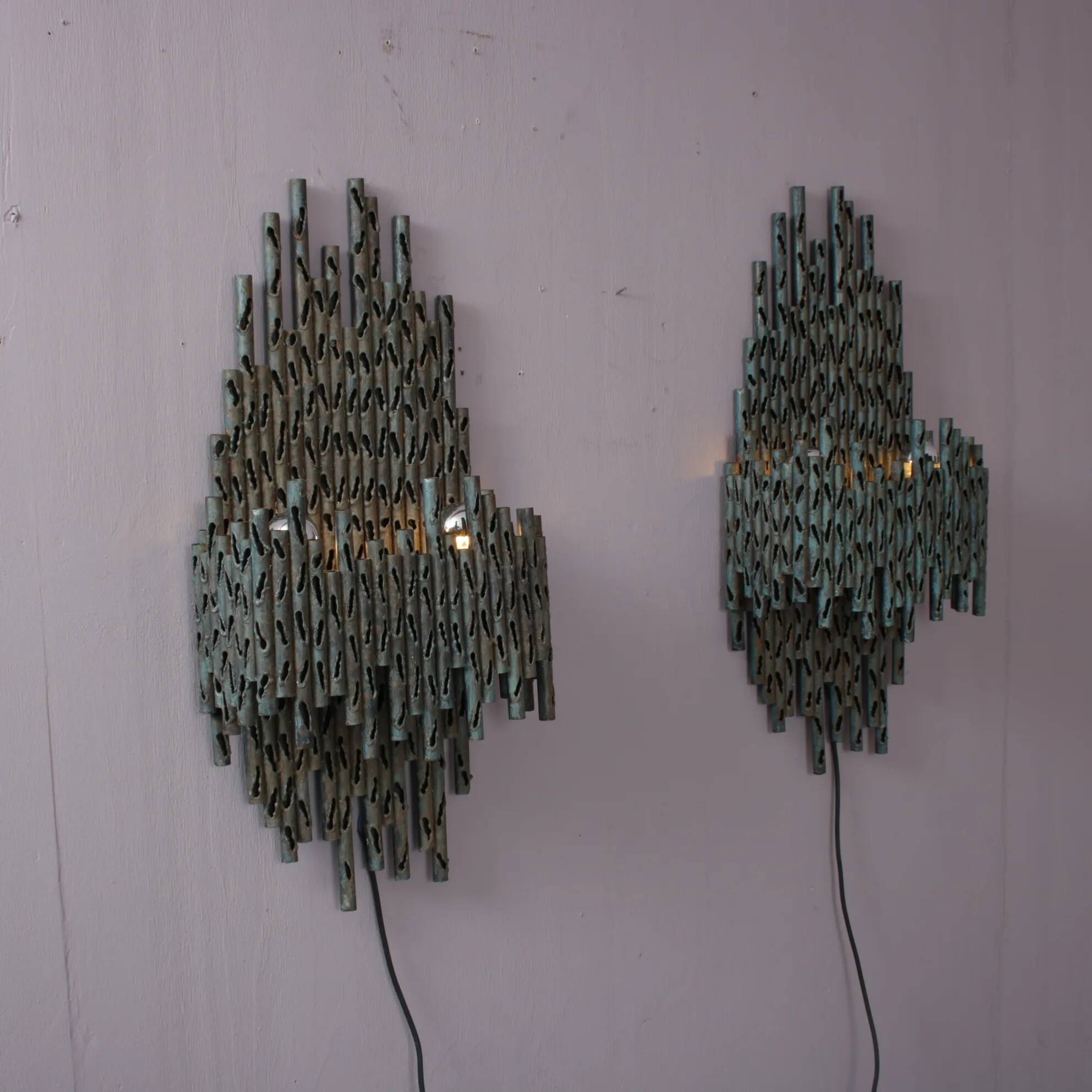 1960s brutalist wall lamps by Marcello Fantoni, Italy