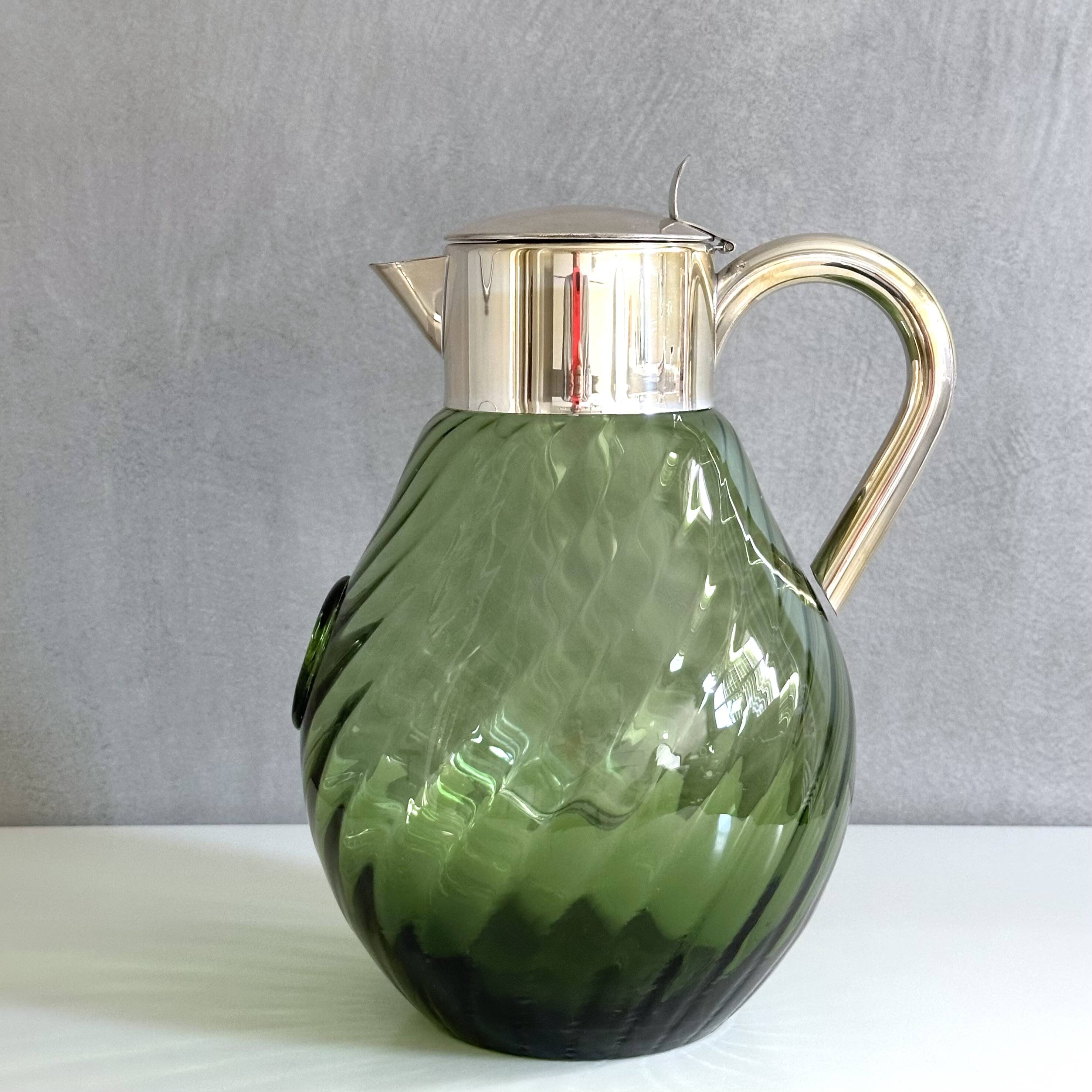 Crystal Glass Decanter, “Kalte Ente”, Vintage Silver-Plated Pitcher