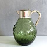 Crystal Glass Decanter, “Kalte Ente”, Vintage Silver-Plated Pitcher