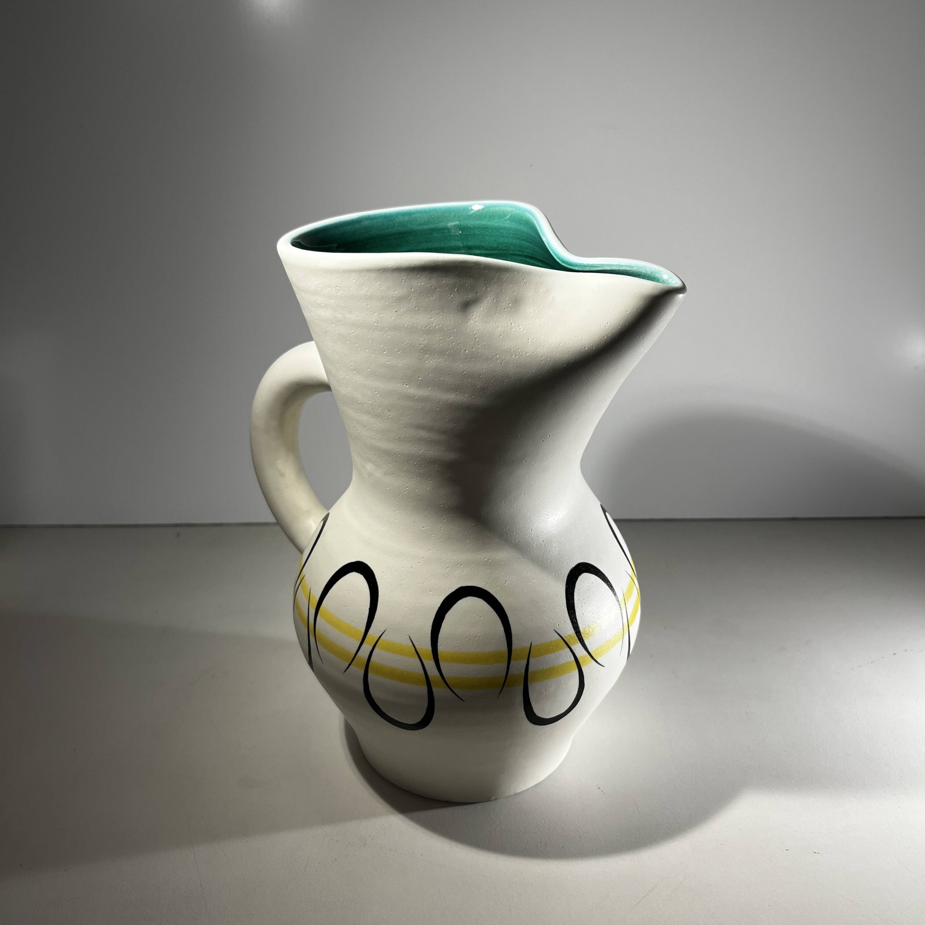 Andre baud for vallauris, ceramic jug and 6 glasses set, ca 1960