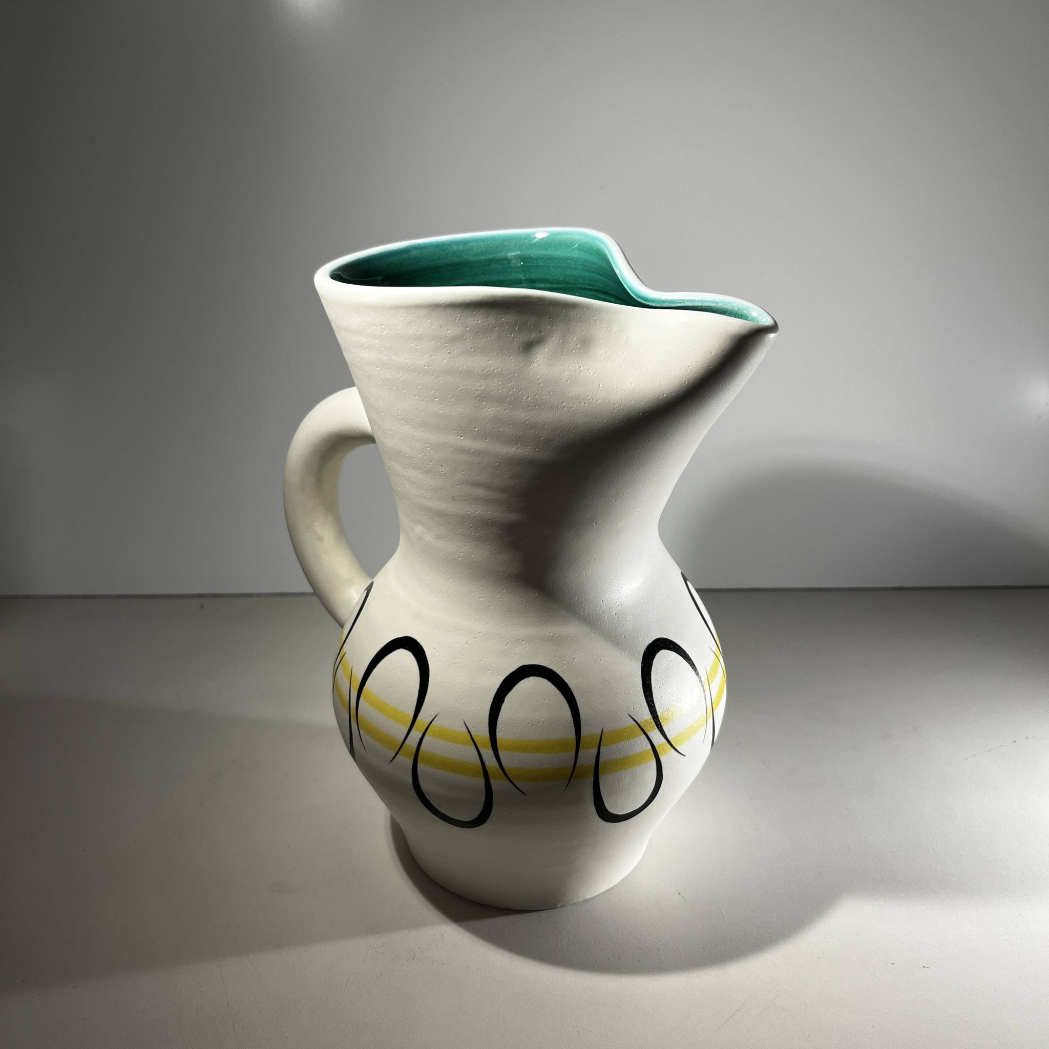 Andre baud for vallauris, ceramic jug and 6 glasses set, ca 1960