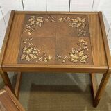 Set of 3 nesting tables in teak with tiled tops.