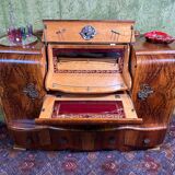 Art decó vintage Brocante burr walnut cocktail bar sideboard