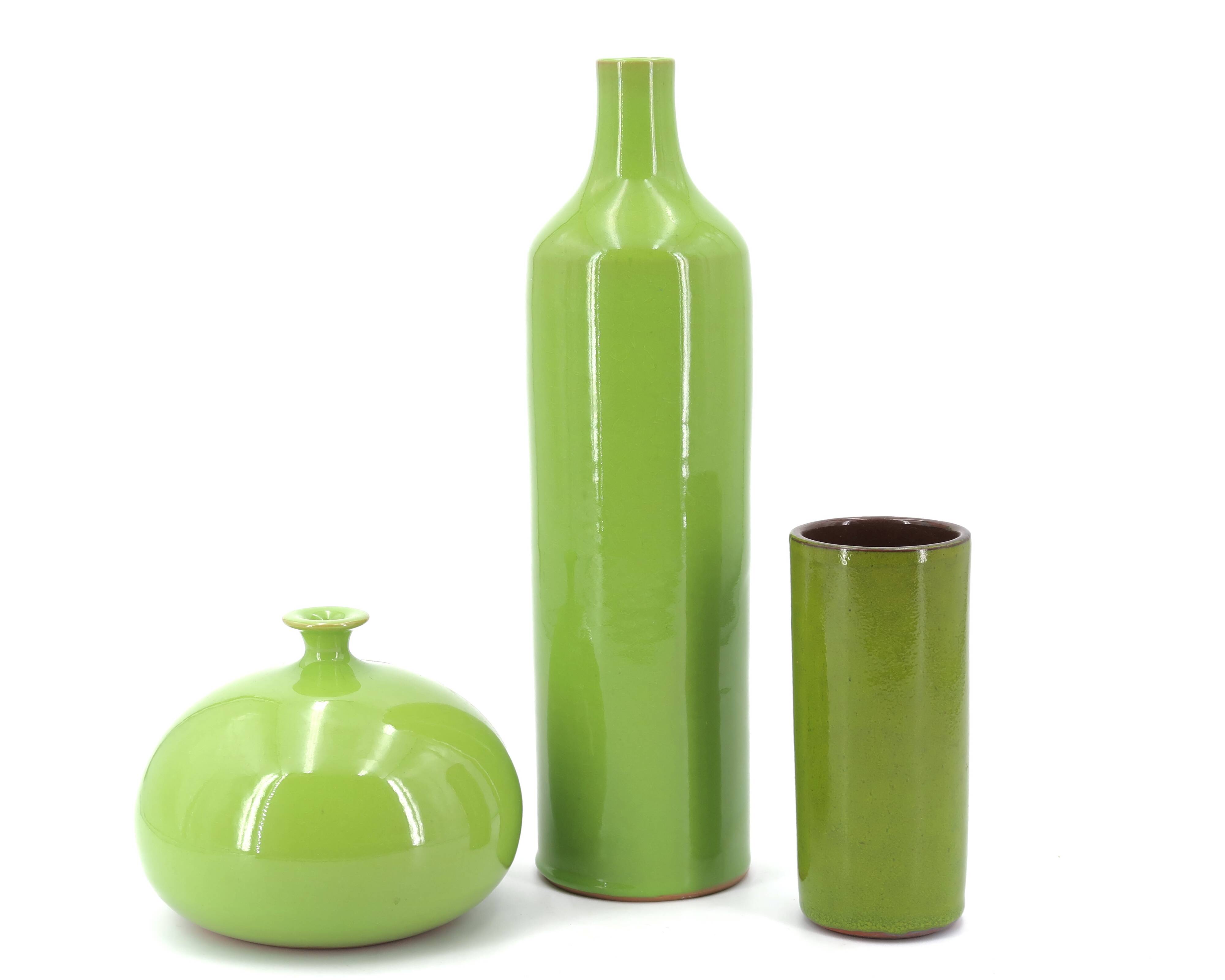 Bottle vase by Paul Badié, La Brague pottery in green ceramic