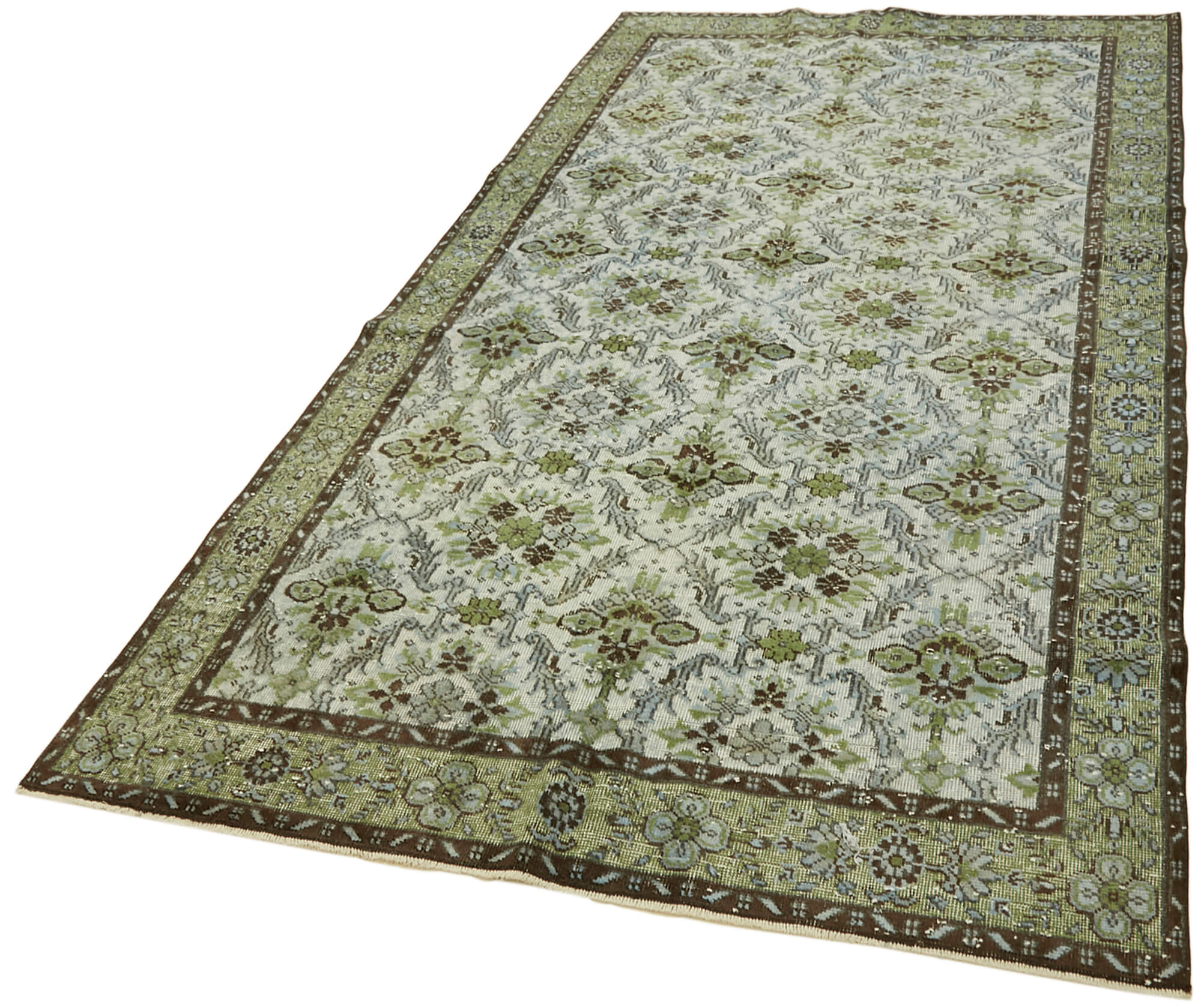 Handmade contemporary anatolian 1970s 163 cm x 306 cm green carpet