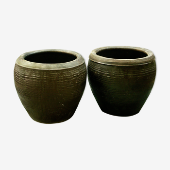 Lot de deux grands pots cache pots asiatiques Vietnam