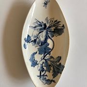 Plat ravier pavots en faïence de Gien 19e décor Eté bleu noir