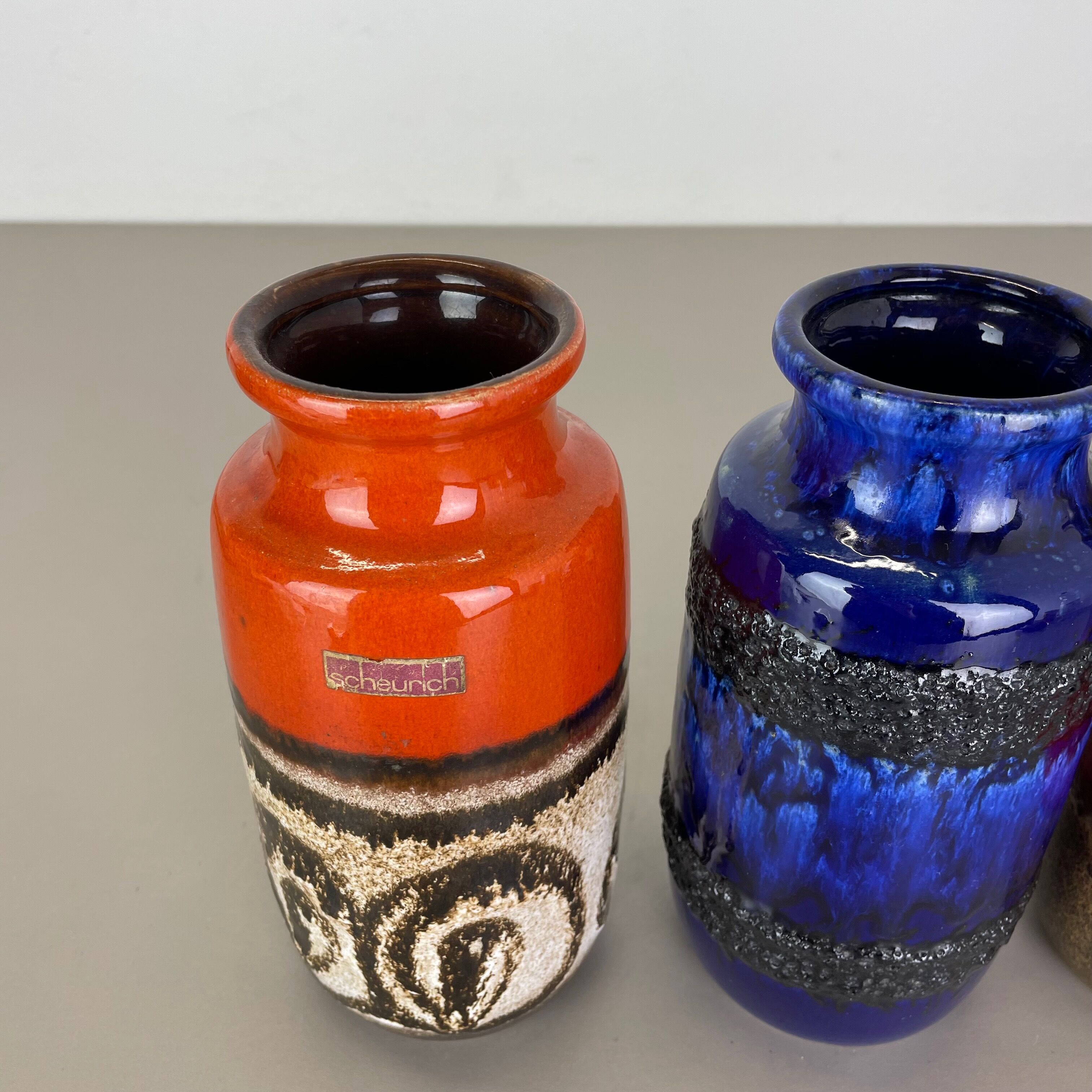 Set of Four Vintage Pottery Fat Lava Vases Made by Scheurich, Germany, 1970s