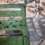 Set of 4 Antique Iron Folding Garden Chairs - 1920s Riveted Bistro Chairs with Aged Green Patina