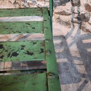 Set of 4 Antique Iron Folding Garden Chairs - 1920s Riveted Bistro Chairs with Aged Green Patina