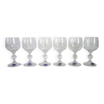 6 Bohemian Crystal Etched Wine Glasses
