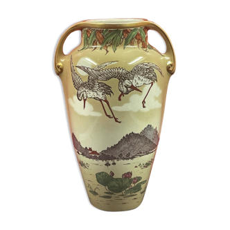 Art Nouveau vase with storks signed K&G Lunéville Formosa 703
