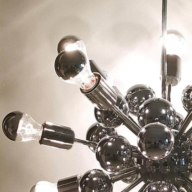 Chandelier sputnik by goffredo reggiani in chrome, made in italy 1970