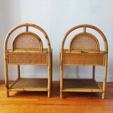 Pair of cane and rattan bedside tables Italy 1970