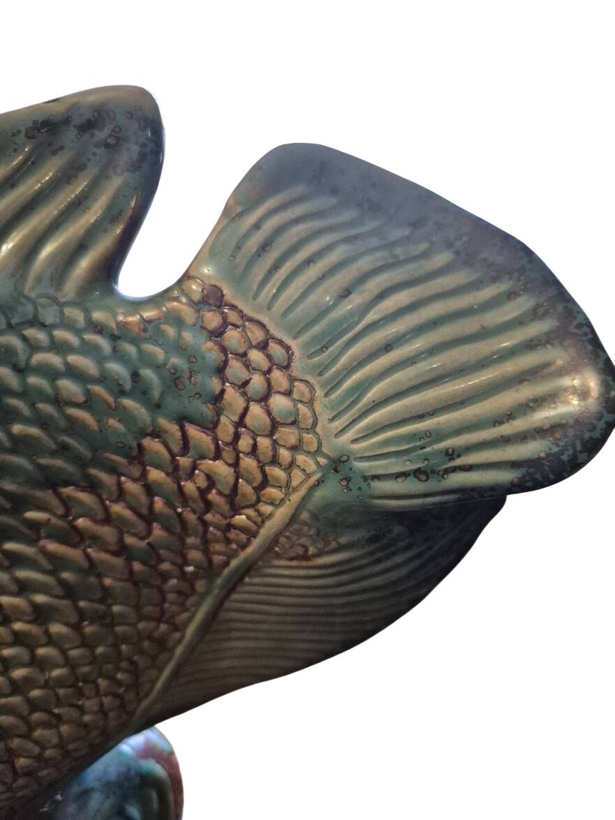 glazed stoneware fish sculpture signed Asian late 19th early 20th century