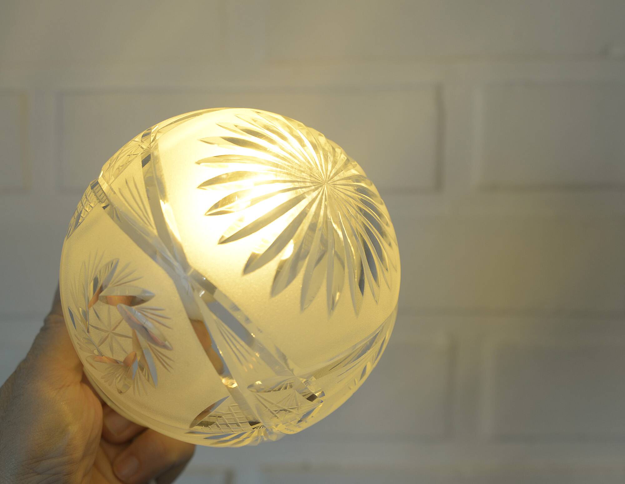 Ensemble de 3 abat-jour vintage en cristal taillé, globes soufflés à la main, années 1960