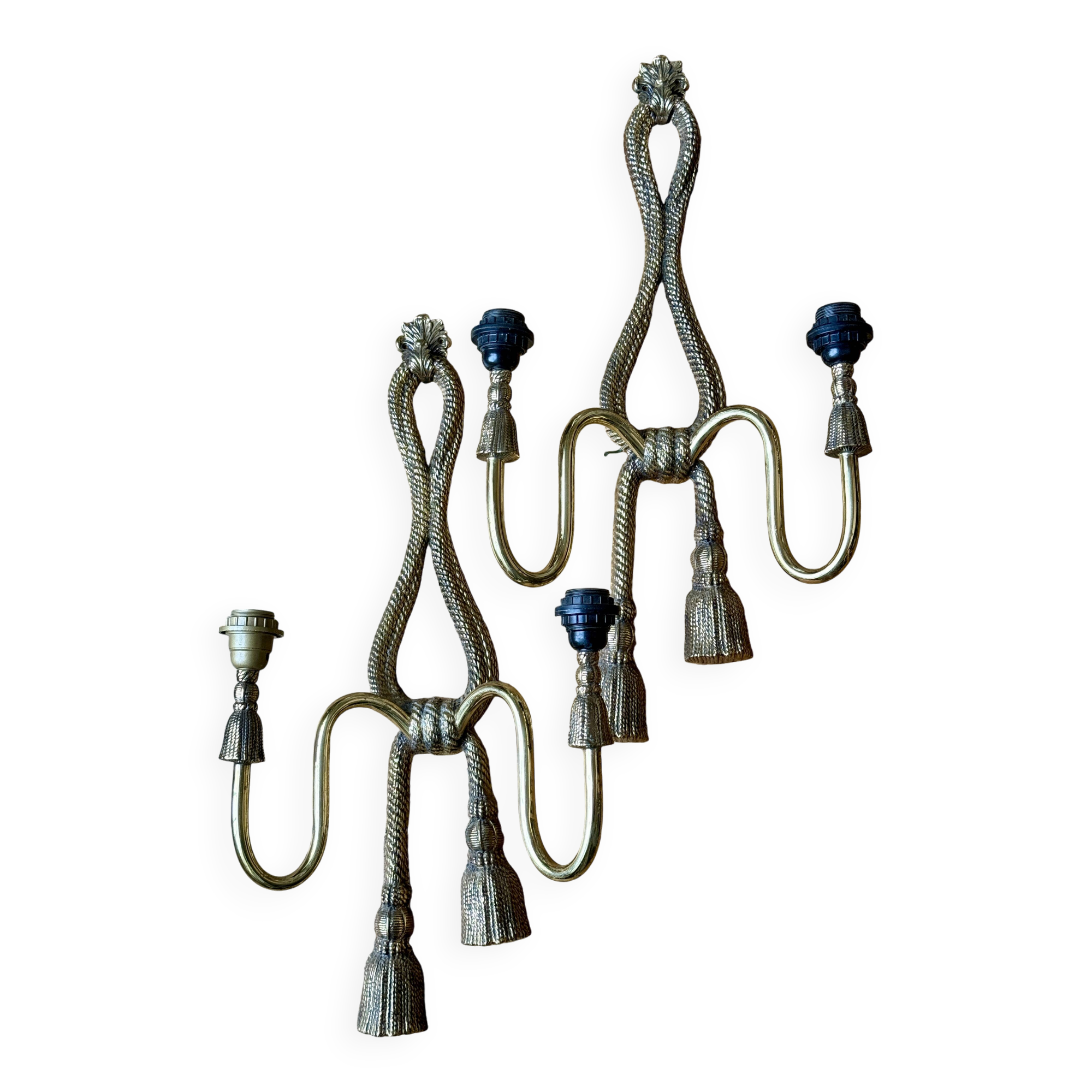 Pair of Valenti Rope and Knot brass wall lights