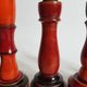 Set of five wooden candlesticks turned in the colors of "Pompeï"