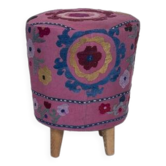 Modern Handwoven Uzbek Suzani Ottoman Footstool