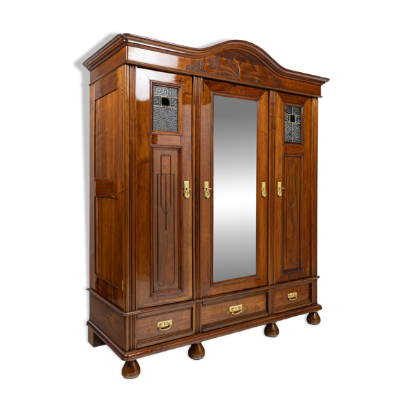 Armoire Jugendstil Art Nouveau en noyer et pin - 1900-1915