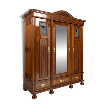 Armoire Jugendstil Art Nouveau en noyer et pin - 1900-1915