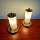 Pair of Mid-century bedside lamps in brass and opaline, 1950.