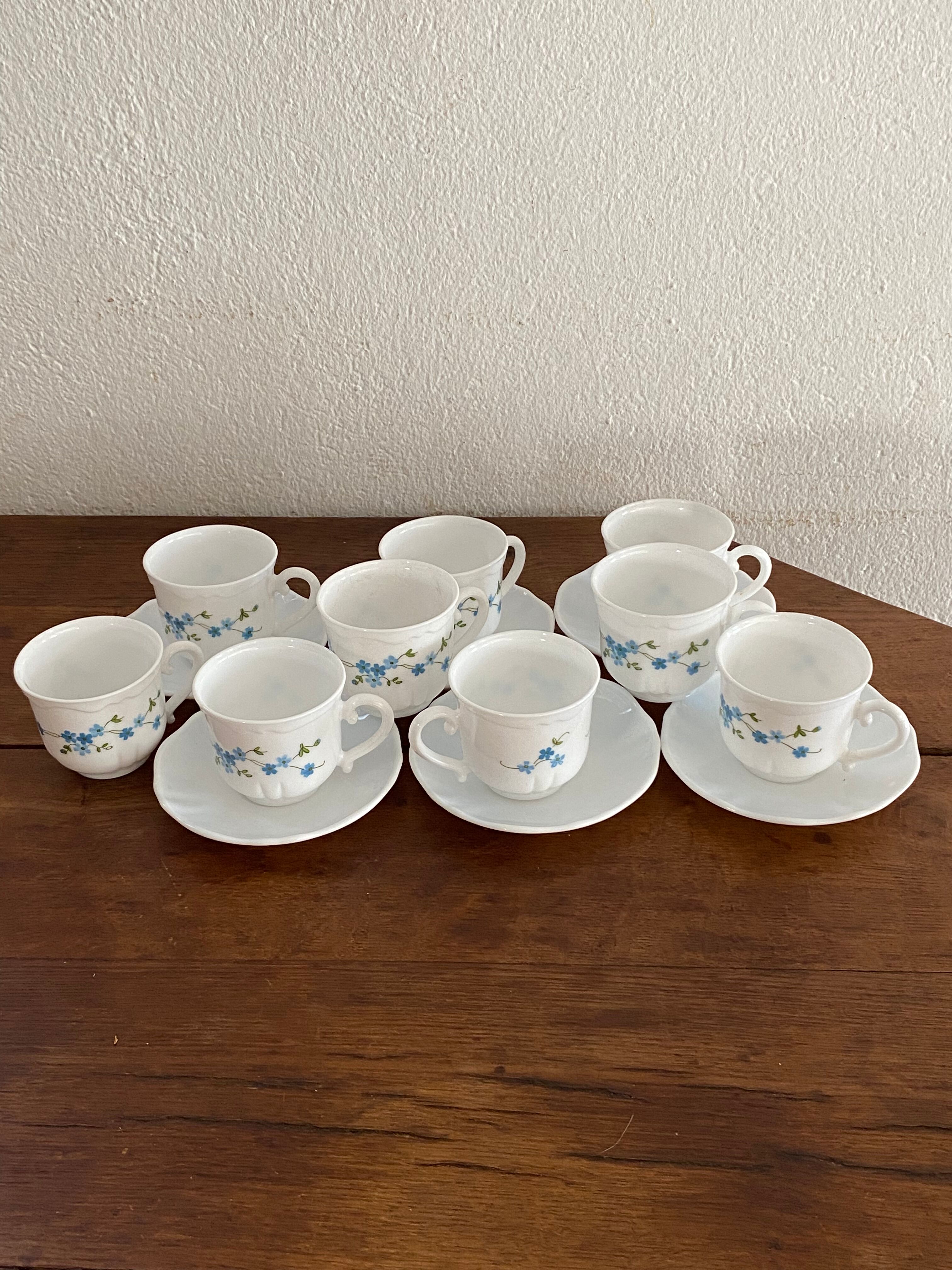 9 coffee cups arcopal model forget-me-not.