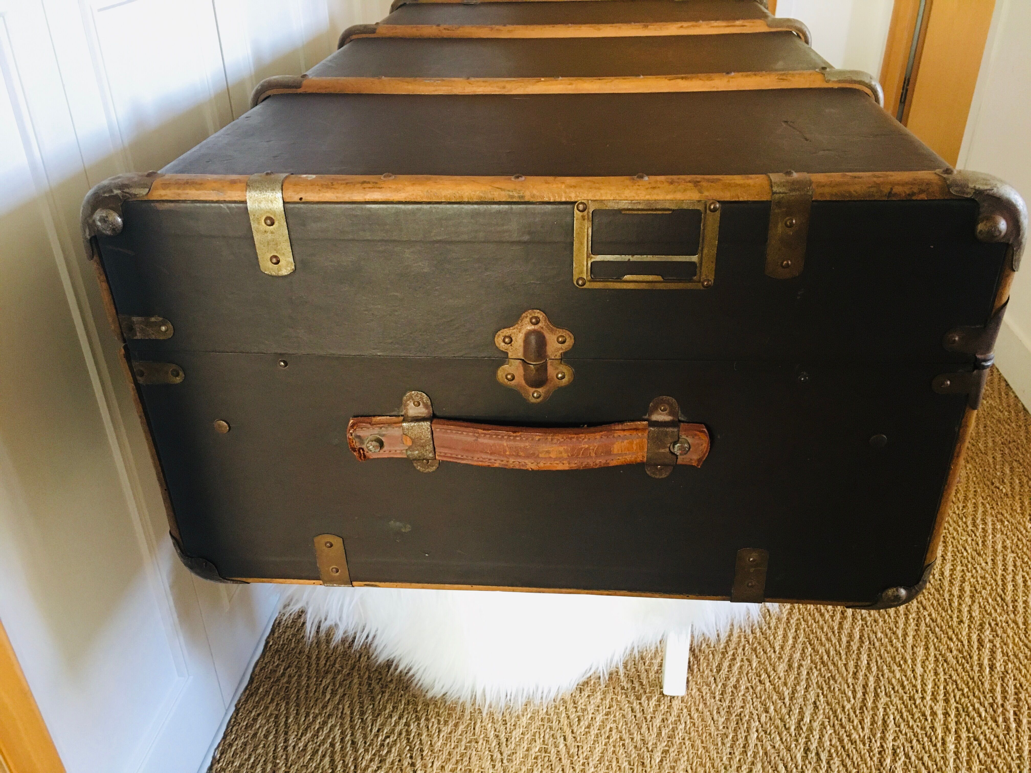 Wooden and leather suitcase