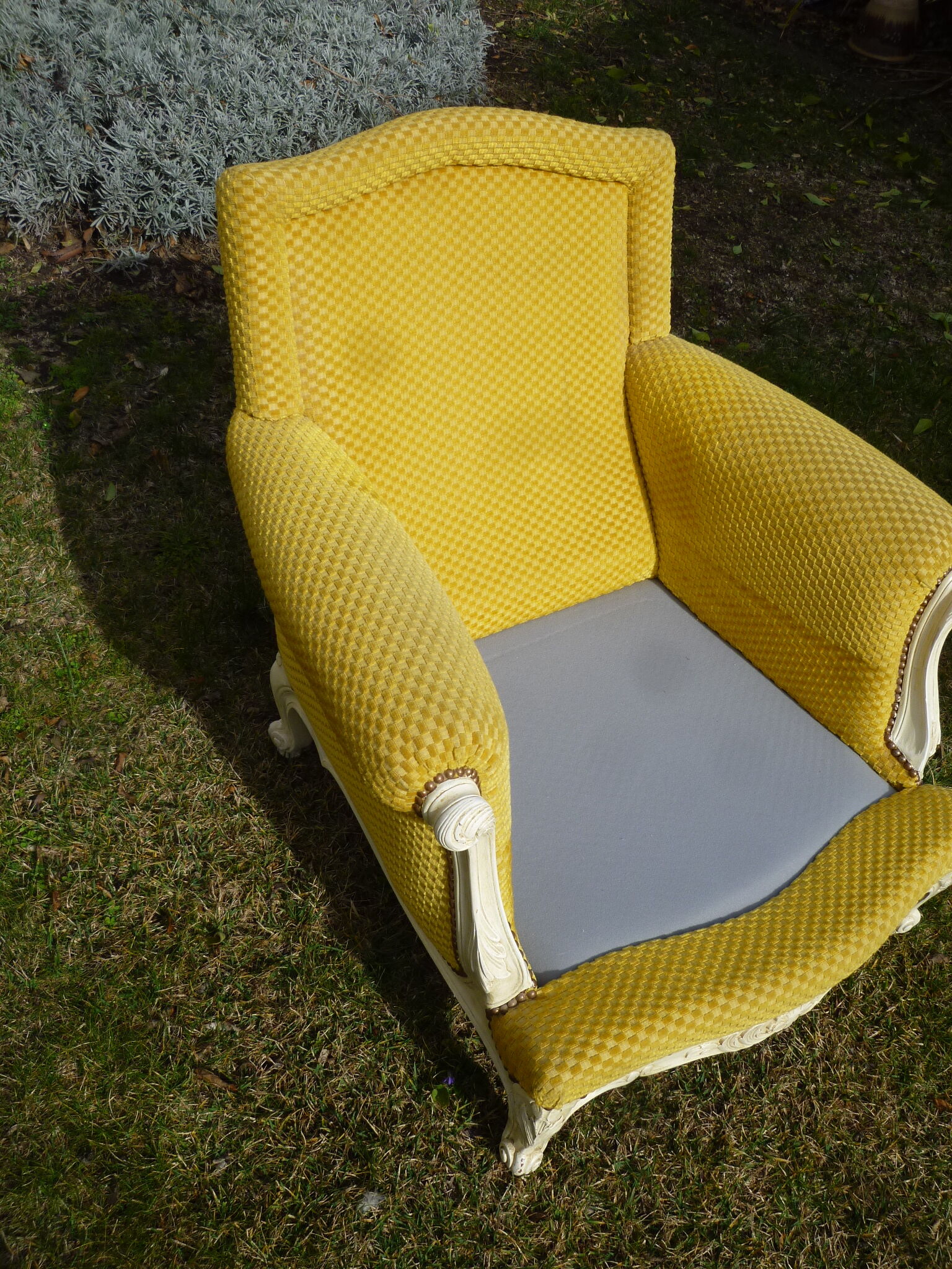 Set two chairs shabby chic fabric yellow