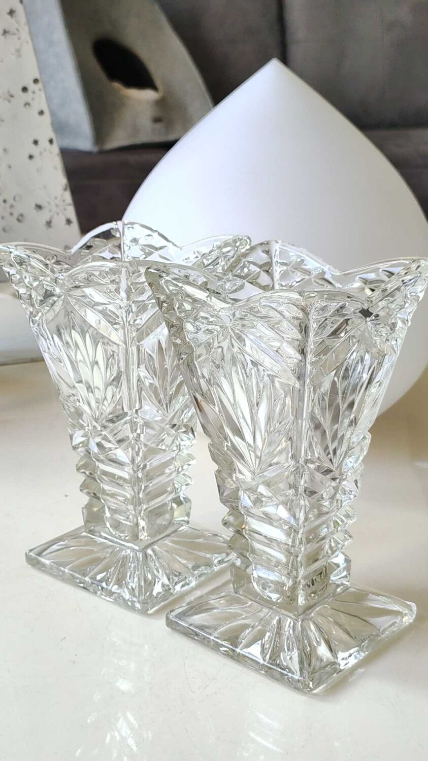 Pair of Czech Boho Art Deco vase, Bohemian crystal. Design and refined