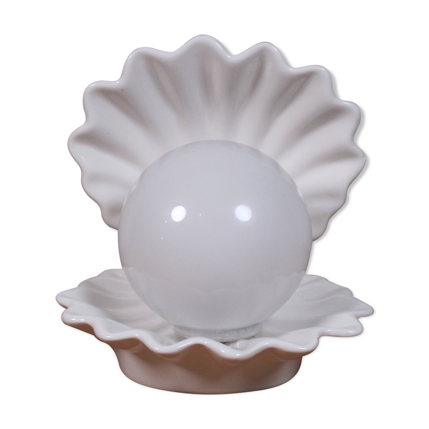 Table lamp shell in white enamelled ceramic, seventies design