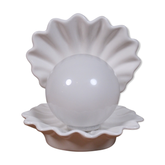 Table lamp shell in white enamelled ceramic, seventies design