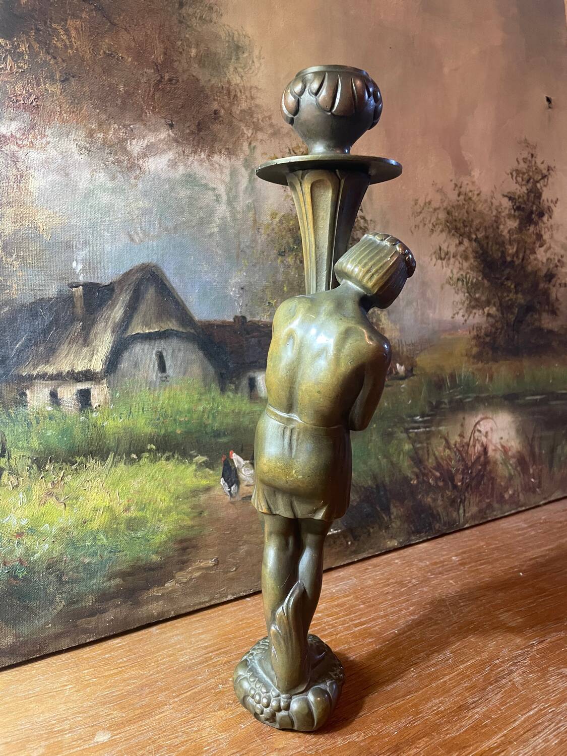Art deco bronze candle holder