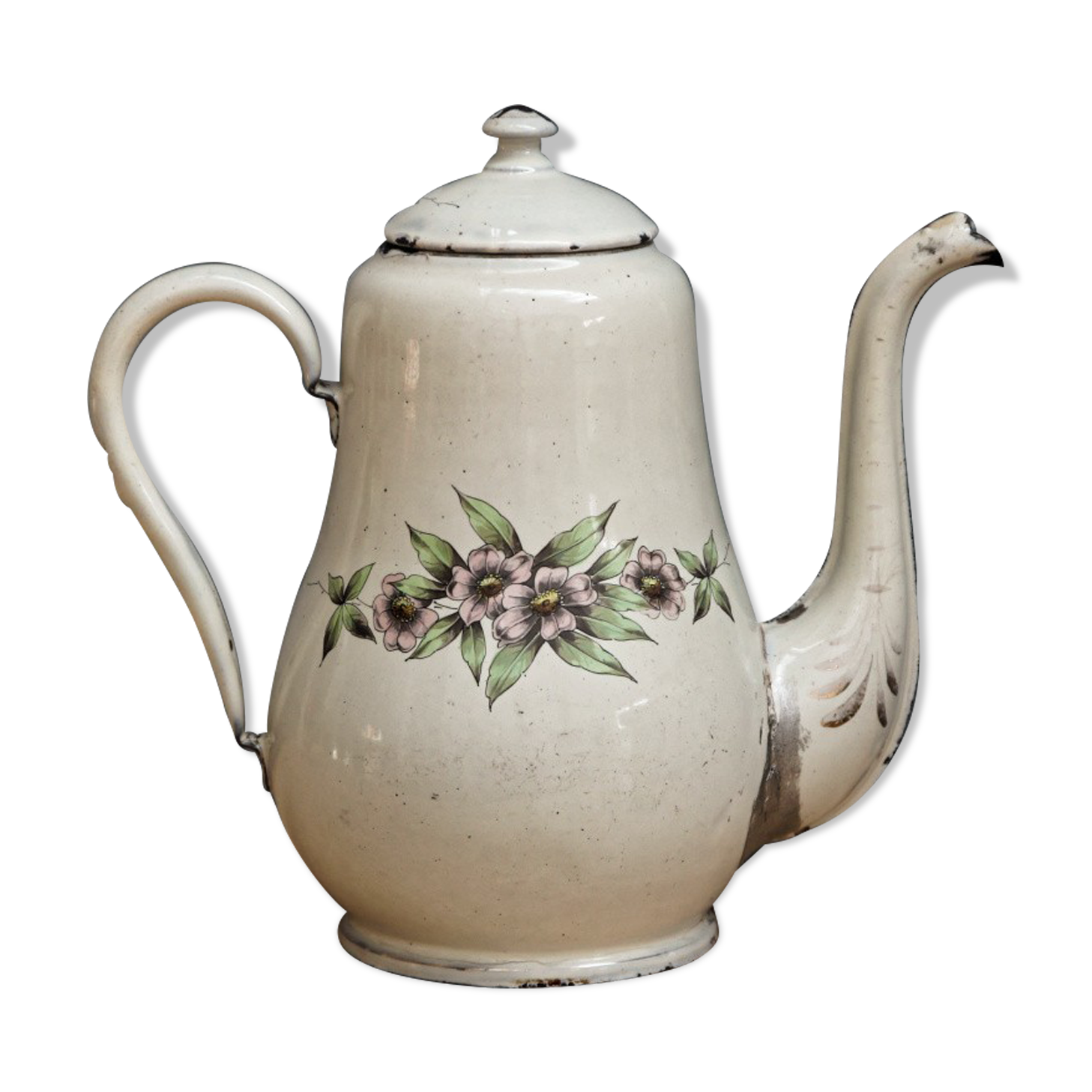 Flowered coffee maker, enamelled sheet metal